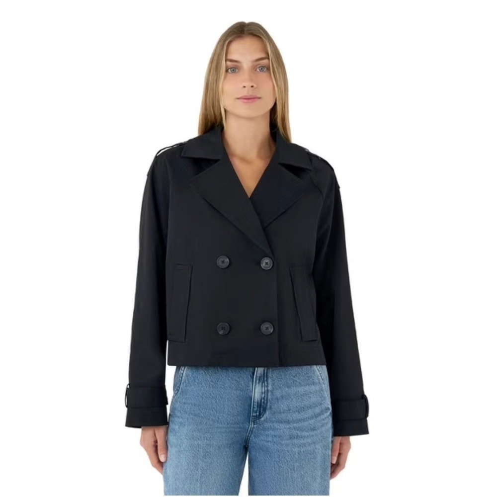 NEW Rebecca Minkoff XL Black Cropped Double Breasted Trench Coat Jacket